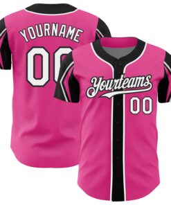 Custom Pink White-Black 3 Colors Arm Shapes Authentic Baseball Jersey