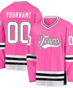 Custom Pink White-Black Hockey Jersey
