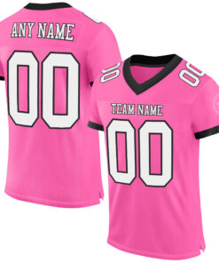 Custom Pink White-Black Mesh Authentic Football Jersey