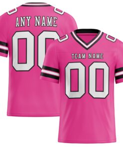 Custom Pink White-Black Mesh Authentic Football Jersey