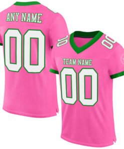 Custom Pink White-Grass Green Mesh Authentic Football Jersey