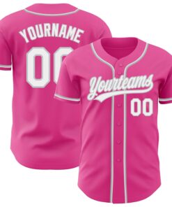 Custom Pink White-Gray Authentic Baseball Jersey
