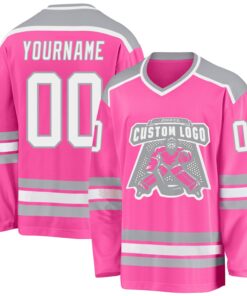Custom Pink White-Gray Hockey Jersey