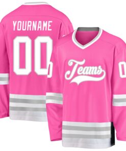 Custom Pink White-Gray Hockey Jersey