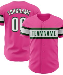 Custom Pink White-Green Authentic Baseball Jersey