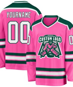 Custom Pink White-Green Hockey Jersey
