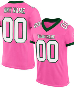 Custom Pink White-Green Mesh Authentic Football Jersey