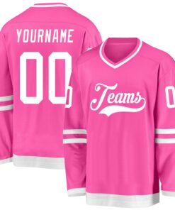 Custom Pink White Hockey Jersey