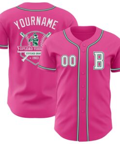 Custom Pink White-Kelly Green Authentic Baseball Jersey