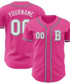 Custom Pink White-Kelly Green Authentic Baseball Jersey