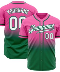 Custom Pink White-Kelly Green Authentic Fade Fashion Baseball Jersey