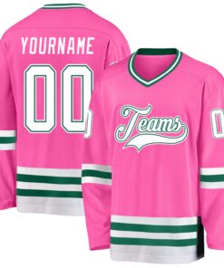 Custom Pink White-Kelly Green Hockey Jersey