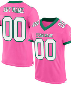 Custom Pink White-Kelly Green Mesh Authentic Football Jersey