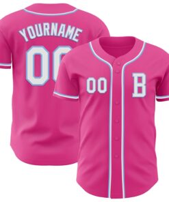 Custom Pink White-Light Blue Authentic Baseball Jersey