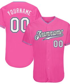 Custom Pink White-Light Blue Authentic Baseball Jersey