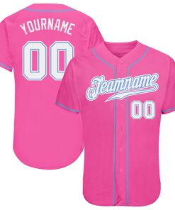 Custom Pink White-Light Blue Authentic Baseball Jersey