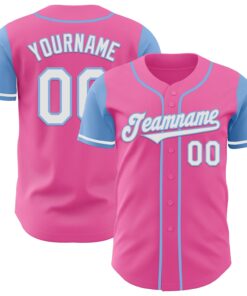 Custom Pink White-Light Blue Authentic Two Tone Baseball Jersey