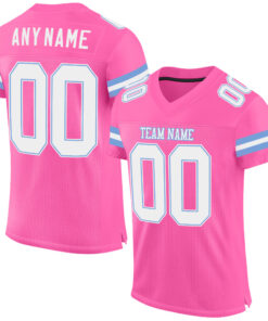 Custom Pink White-Light Blue Mesh Authentic Football Jersey