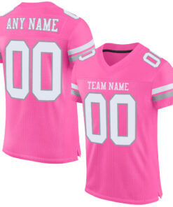 Custom Pink White-Light Gray Mesh Authentic Football Jersey
