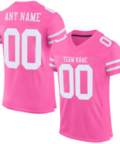 Custom Pink White Mesh Authentic Football Jersey