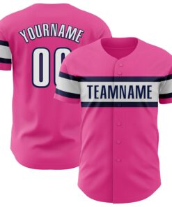 Custom Pink White-Navy Authentic Baseball Jersey