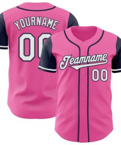 Custom Pink White-Navy Authentic Two Tone Baseball Jersey