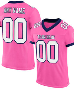 Custom Pink White-Navy Mesh Authentic Football Jersey
