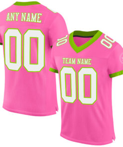 Custom Pink White-Neon Green Mesh Authentic Football Jersey