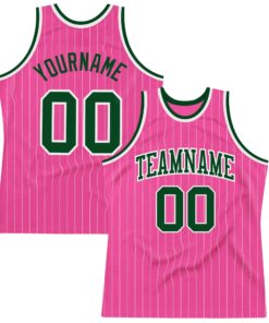 Custom Pink White Pinstripe Green-White Authentic Basketball Jersey