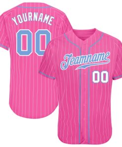 Custom Pink White Pinstripe Light Blue-White Authentic Baseball Jersey
