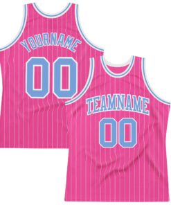 Custom Pink White Pinstripe Light Blue-White Authentic Basketball Jersey