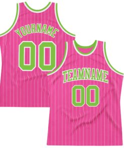 Custom Pink White Pinstripe Neon Green-White Authentic Basketball Jersey