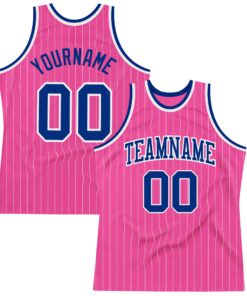 Custom Pink White Pinstripe Royal-White Authentic Basketball Jersey