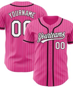 Custom Pink White Pinstripe White-Black Authentic Baseball Jersey