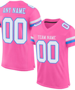 Custom Pink White-Powder Blue Mesh Authentic Football Jersey