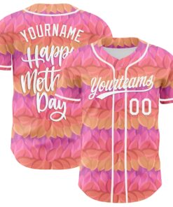 Custom Pink White-Purple 3D Pattern Design Mother's Day Flower Authentic Baseball Jersey