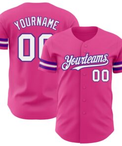 Custom Pink White-Purple Authentic Baseball Jersey