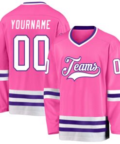 Custom Pink White-Purple Hockey Jersey