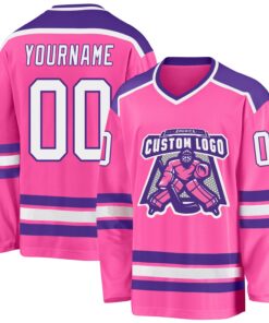 Custom Pink White-Purple Hockey Jersey