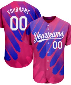 Custom Pink White-Royal 3D Pattern Design Authentic Baseball Jersey