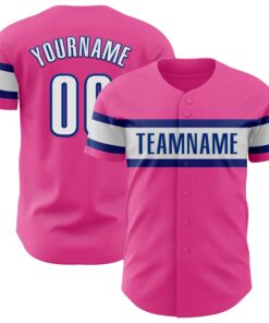 Custom Pink White-Royal Authentic Baseball Jersey