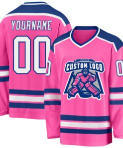 Custom Pink White-Royal Hockey Jersey