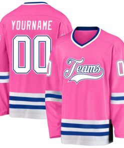 Custom Pink White-Royal Hockey Jersey