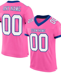 Custom Pink White-Royal Mesh Authentic Football Jersey