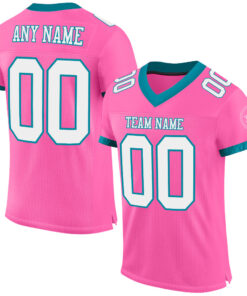 Custom Pink White-Teal Mesh Authentic Football Jersey