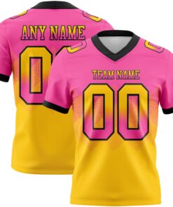 Custom Pink Yellow-Black Mesh Authentic Gradient Square Shape Flag Football Jersey