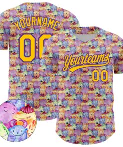 Custom Pink Yellow-Purple 3D Pattern Design Animal Funny Monster Authentic Baseball Jersey