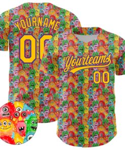 Custom Pink Yellow-Purple 3D Pattern Design Animal Funny Monster Authentic Baseball Jersey