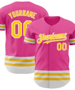 Custom Pink Yellow-White Line Authentic Baseball Jersey