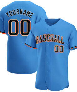 Custom Powder Blue Black-Orange Authentic Baseball Jersey